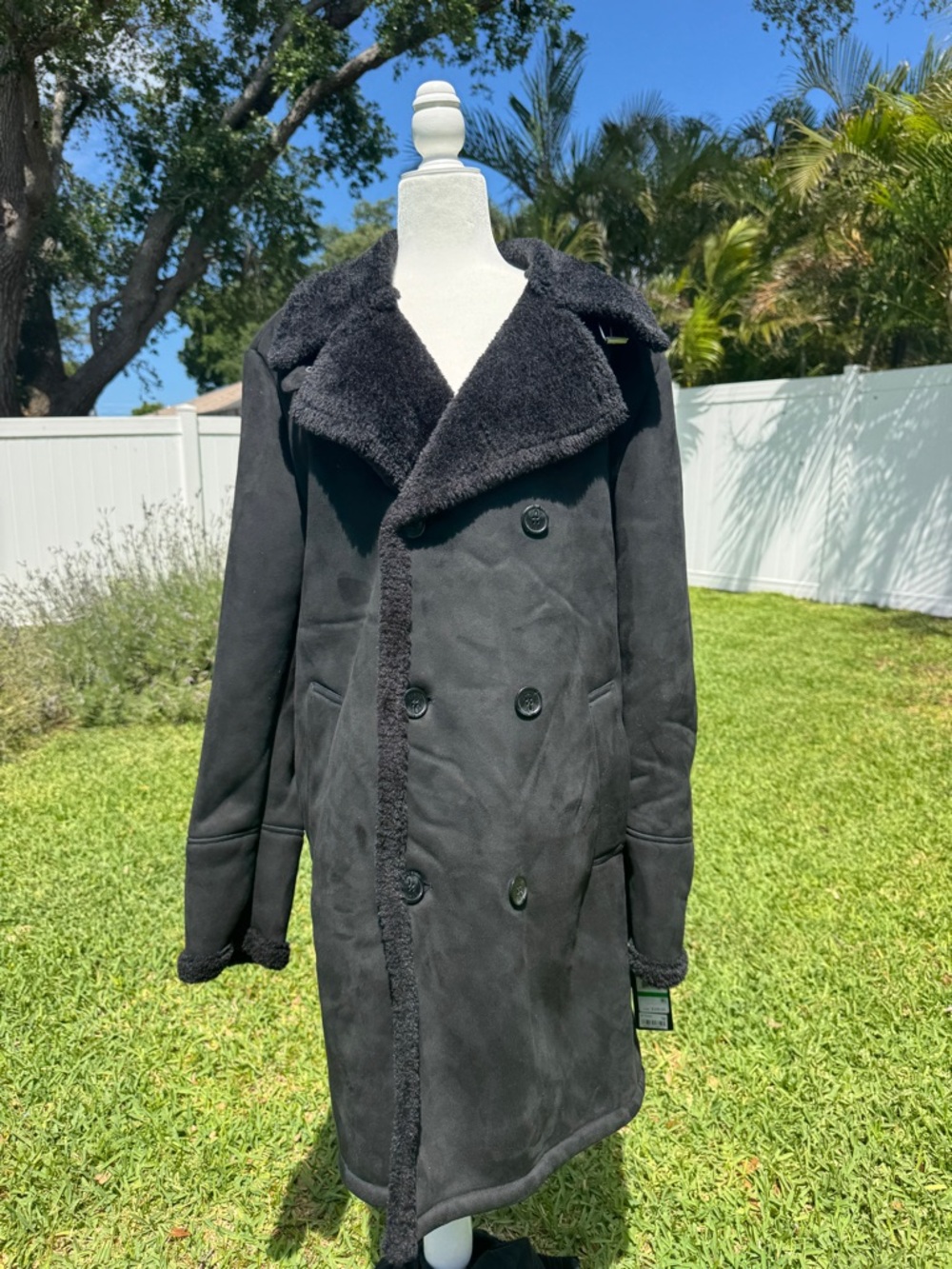 Men's Black Shearling Coat - Classic Double-Breasted Winter Jacket